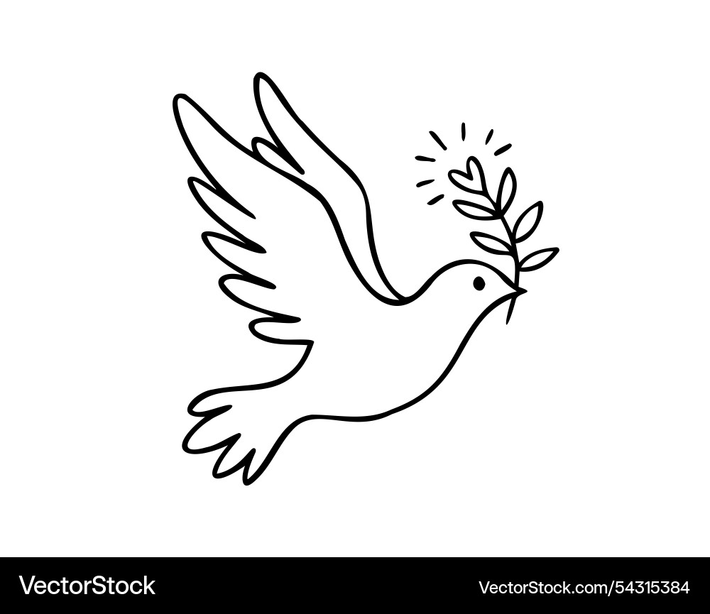 Flying Dove of Peace - Line Art Vector Image