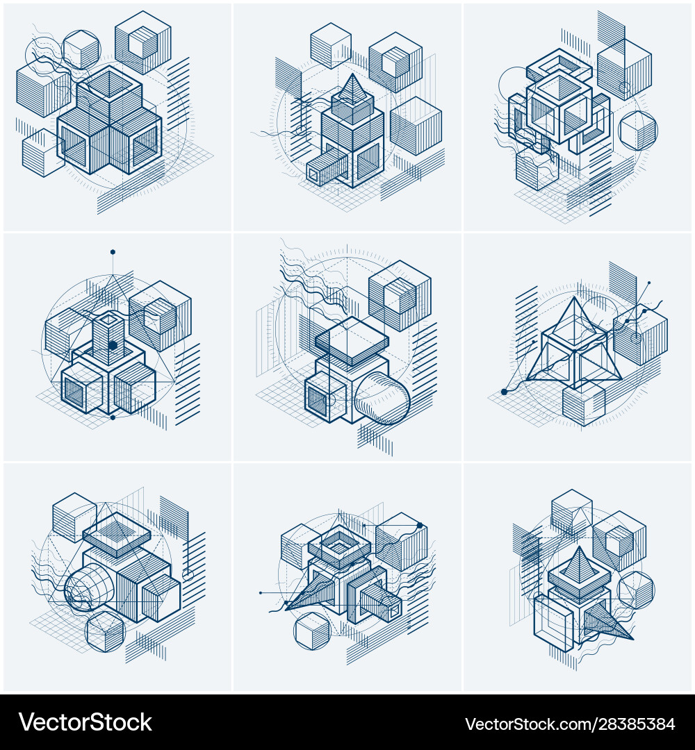 Isometric linear abstract backgrounds lined Vector Image