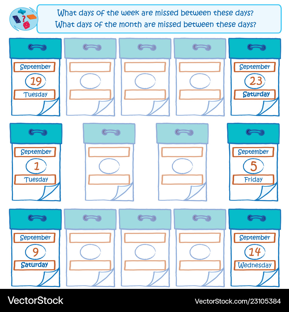 Logical task what days of the week are missed Logical task what days of the week are missed Vector Image