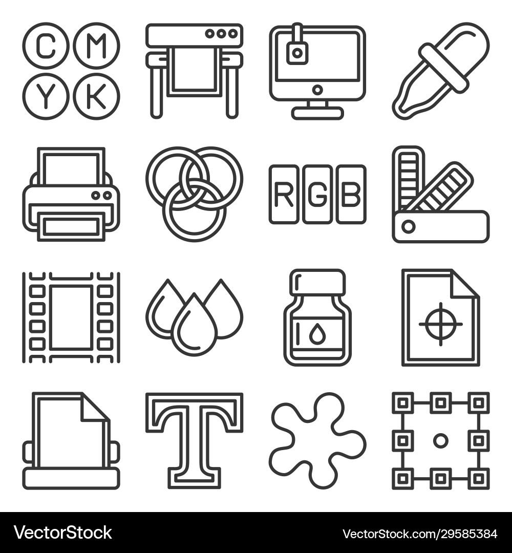 Printing icons set on white background line style vector image