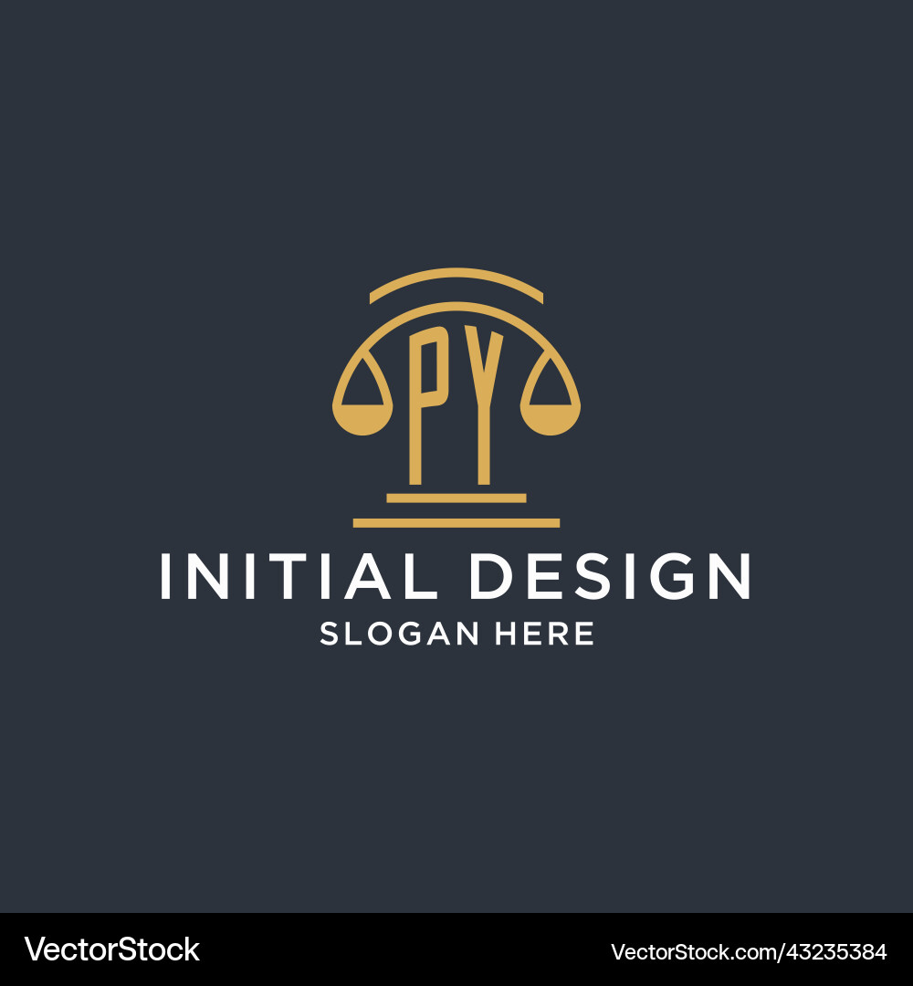 Py initial with scale of justice logo design Vector Image