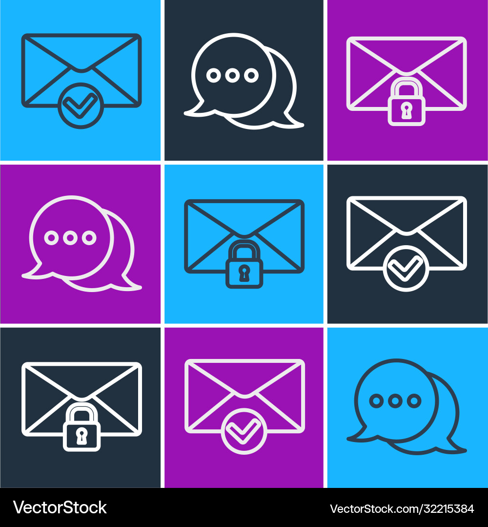Set line envelope and check mark mail message Set line envelope and check mark mail message Vector Image