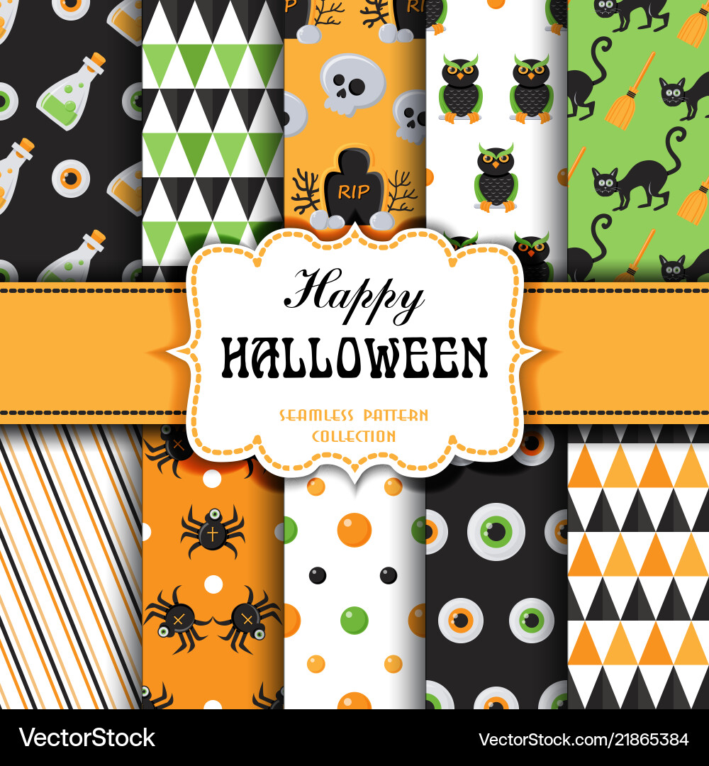 Set of seamless pattern with halloween elements Set of seamless pattern with halloween elements Vector Image