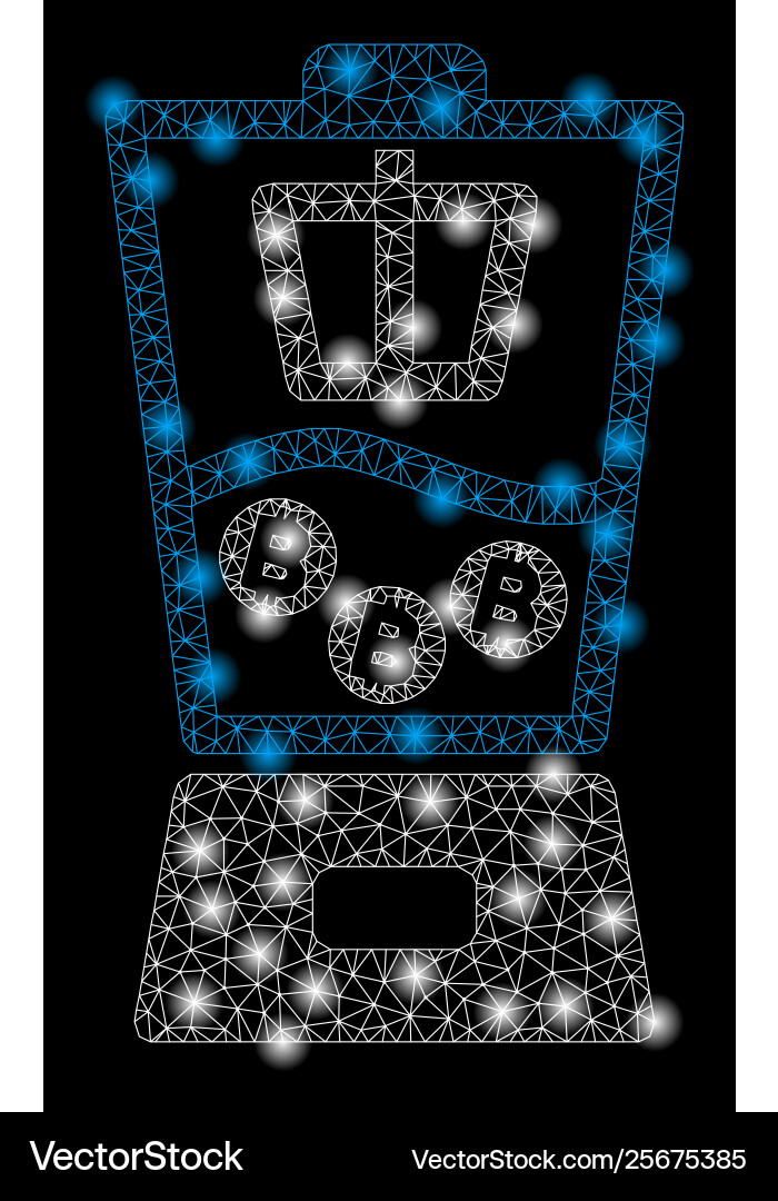 Bright mesh network bitcoin mixer with flare spots Vector Image