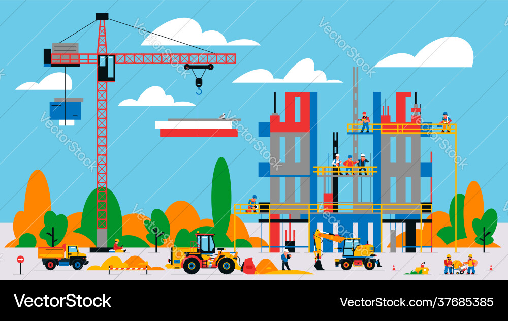 Building is under construction the process Building is under construction the process vector image