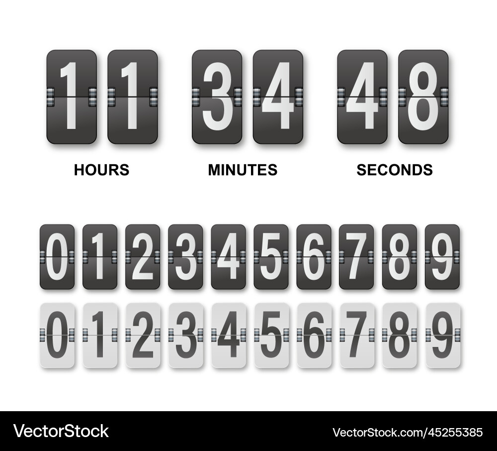 Clock countdown display set numbers flip watch Vector Image