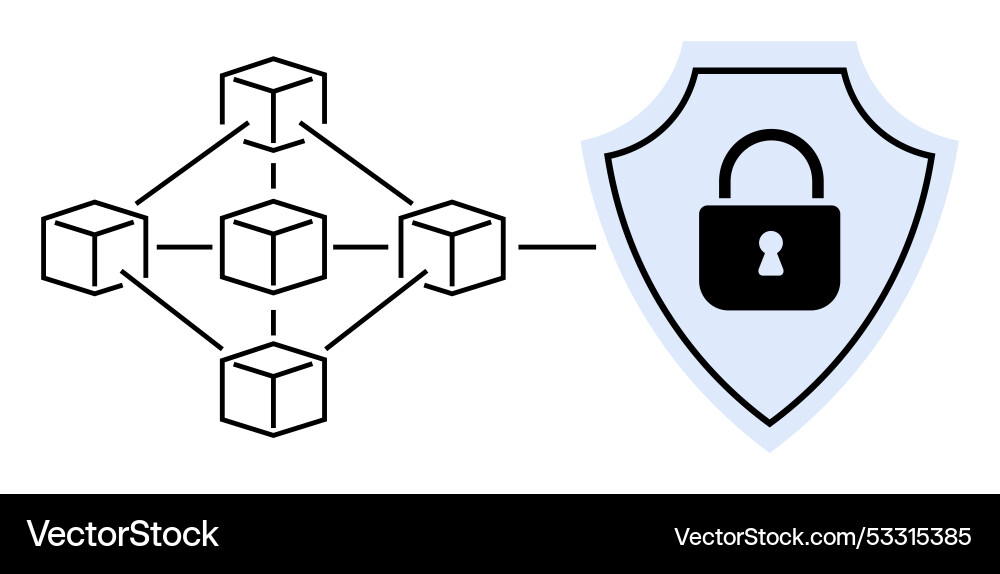 Netzwerk von vernetzten Blöcken und Sicherheit Netzwerk von vernetzten Blöcken und Sicherheit Vektorbild