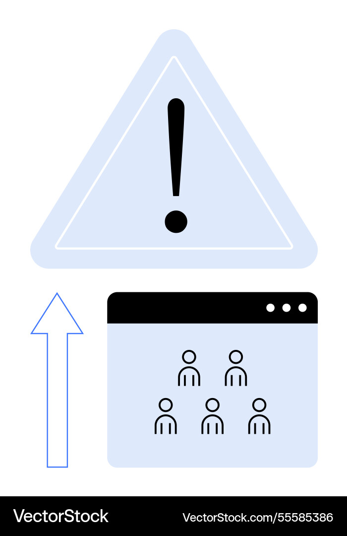 Alert symbol above browser window with user icons vector image