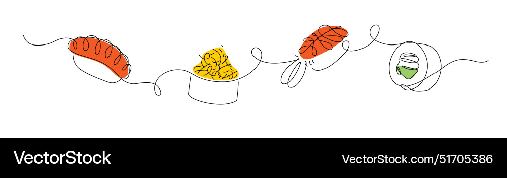 Roll and sushi set linear style color Roll and sushi set linear style color vector image