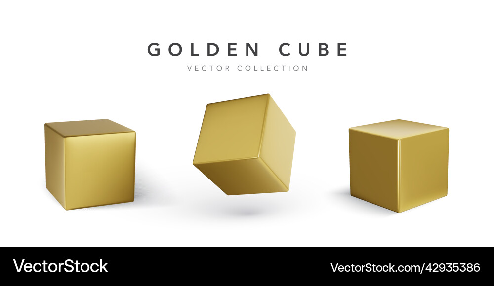 Set of 3d cubes with shadow golden blocks Set of 3d cubes with shadow golden blocks Vector Image