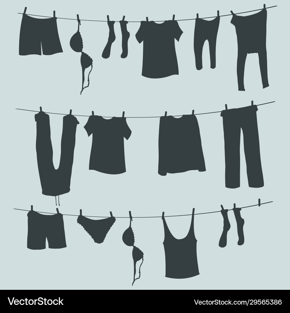 Silhouettes laundry on a rope Silhouettes laundry on a rope vector image