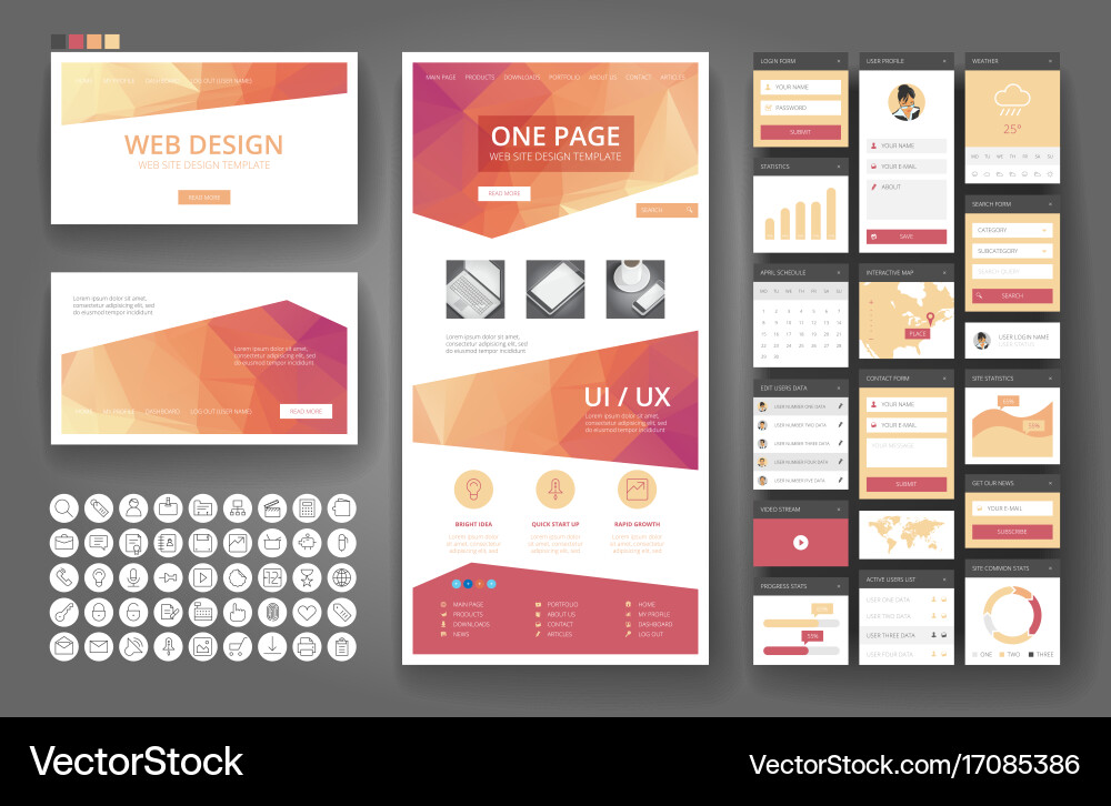 Website design template and interface elements vector image