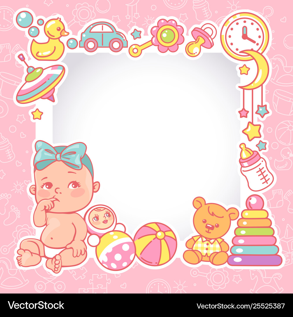 Baby shower design template girl with toy Baby shower design template girl with toy vector image