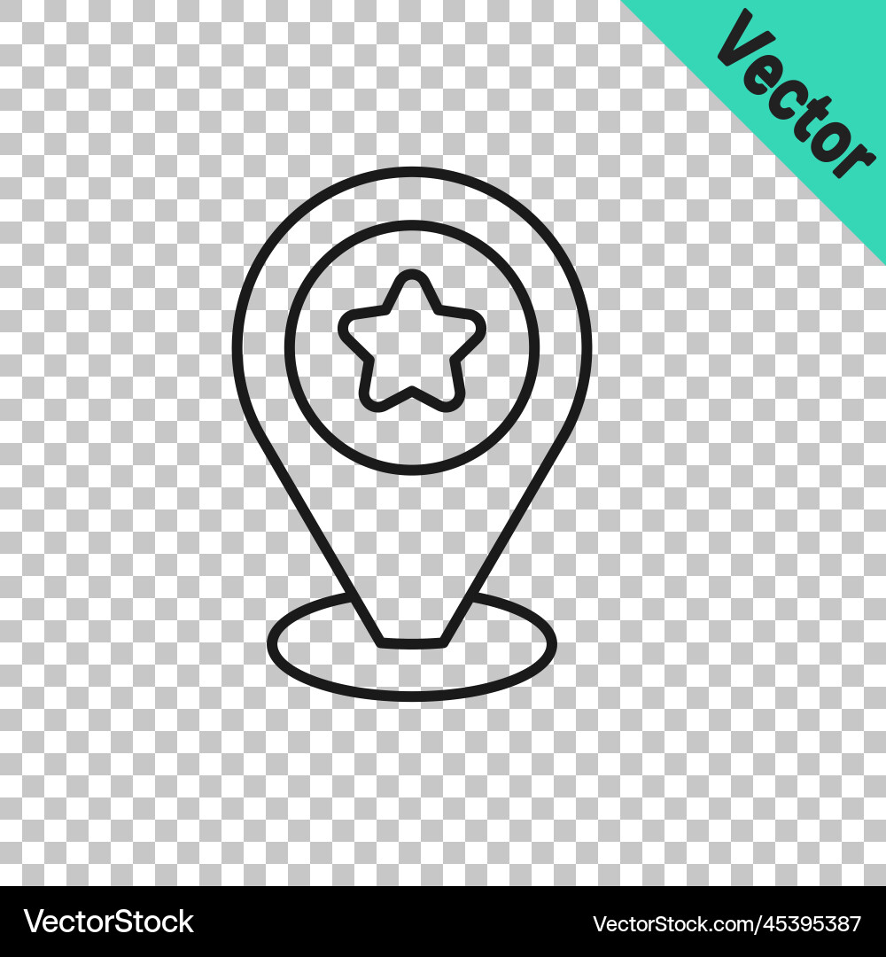 Black line map pointer with star icon isolated Black line map pointer with star icon isolated Vector Image