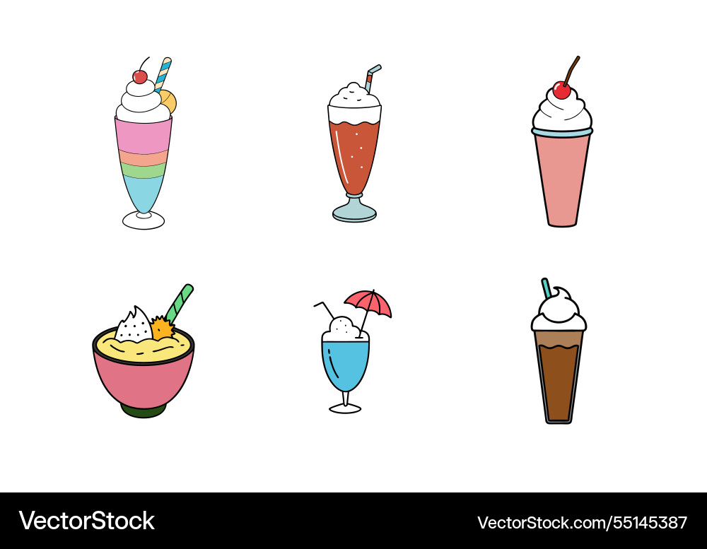 Ice cream drinks color set Vector Image