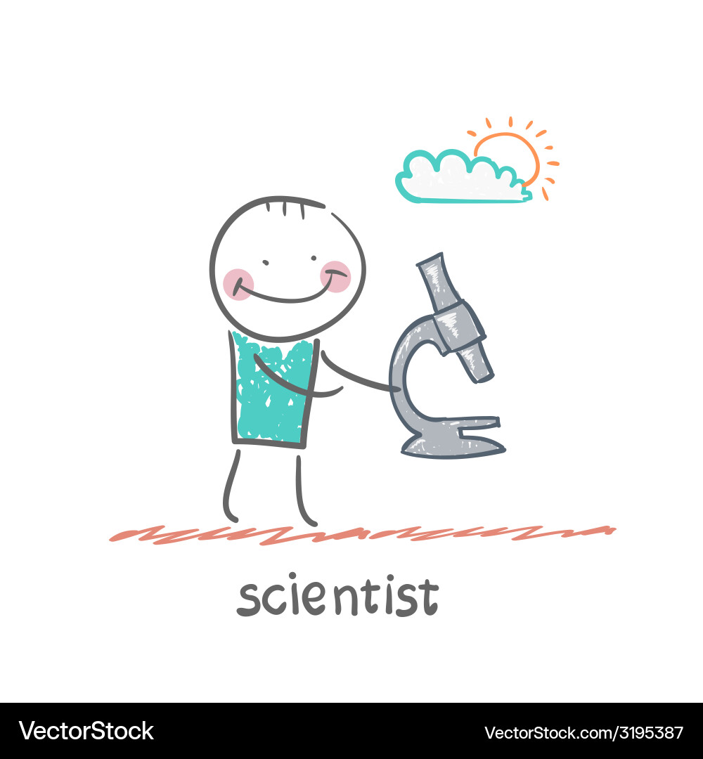 Scientist Working with Microscope Vector Image
