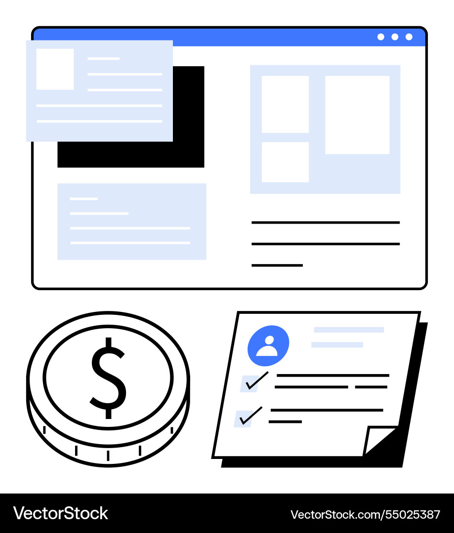 Web interface with document checklist and currency Web interface with document checklist and currency vector image