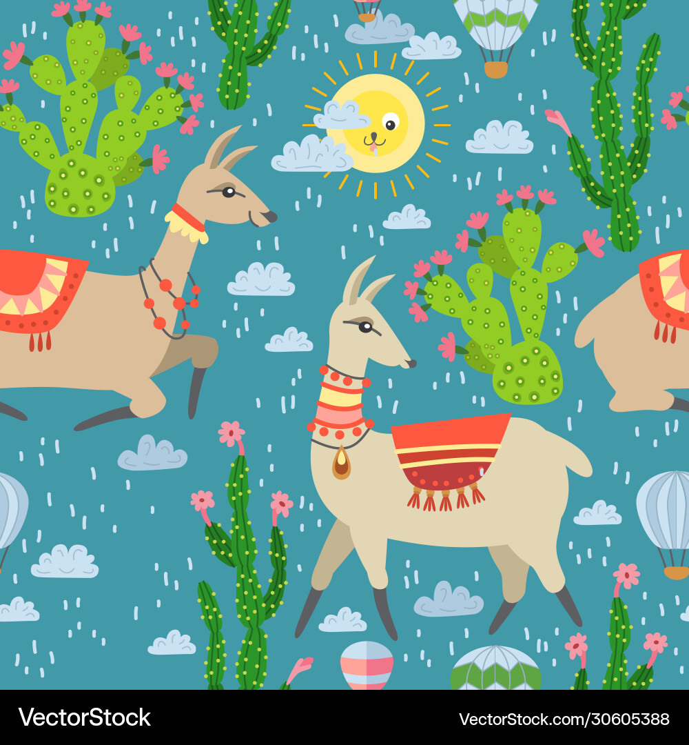 A seamless pattern with llama and cactus A seamless pattern with llama and cactus Vector Image