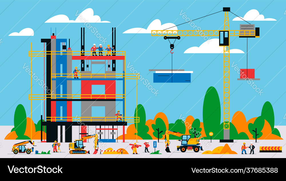 Building is under construction the process Building is under construction the process vector image