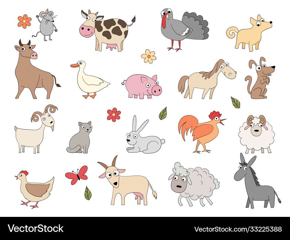 Domestic animals cute funny farm horse pig Domestic animals cute funny farm horse pig vector image