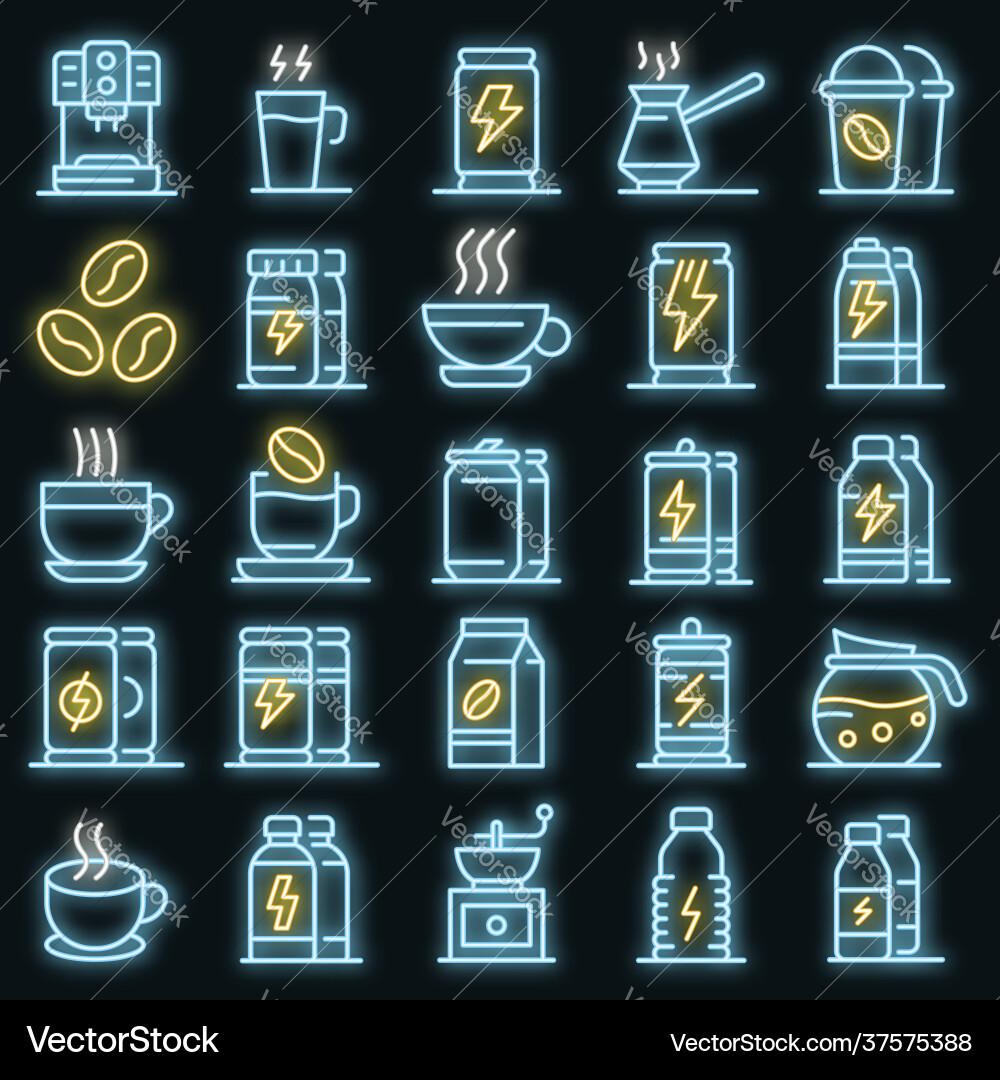 Energetic drink icons set neon Energetic drink icons set neon vector image