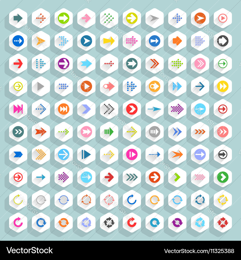Flat arrow icon hexagon web button vector image