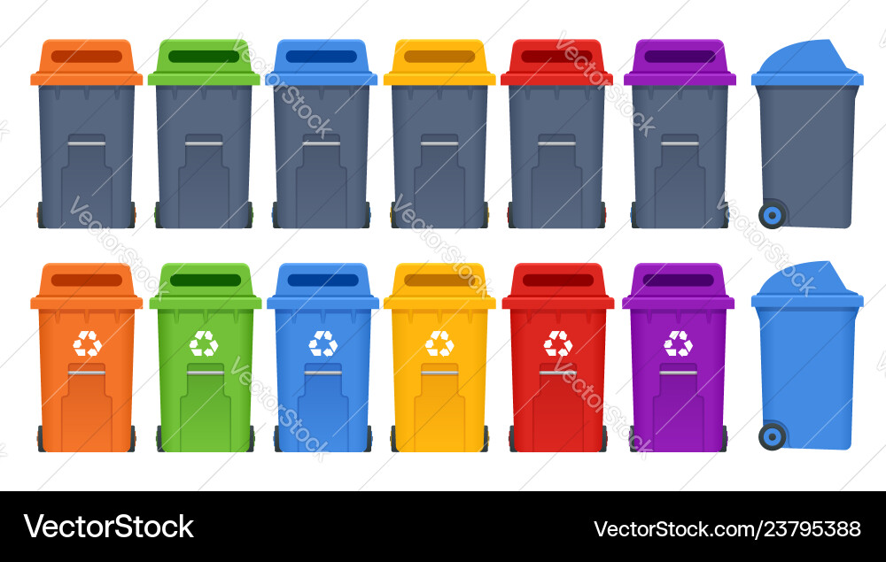 Garbage containers and types of trash recycle Garbage containers and types of trash recycle vector image