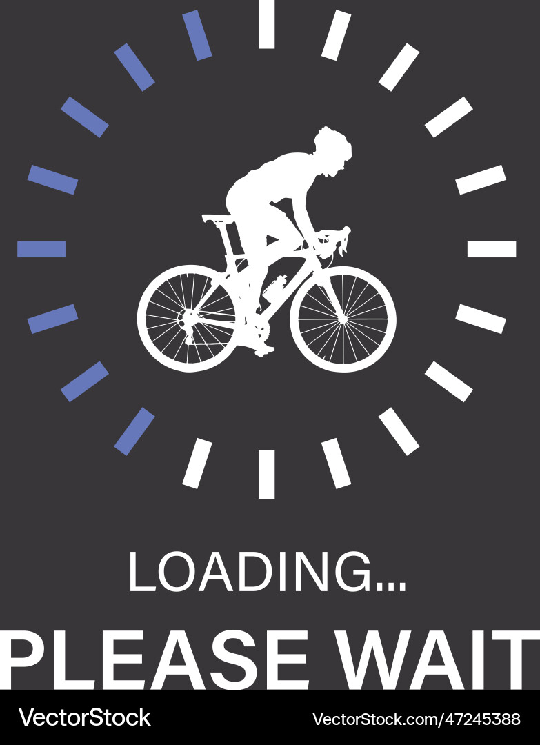 Guy cycling loading please wait Vector Image