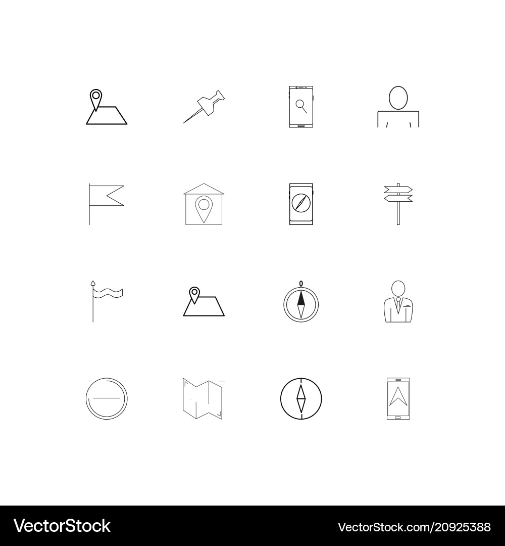 Maps and navigation linear thin icons set Vector Image