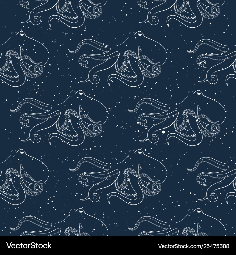 Seamless pattern with octopus on dark background Vector Image