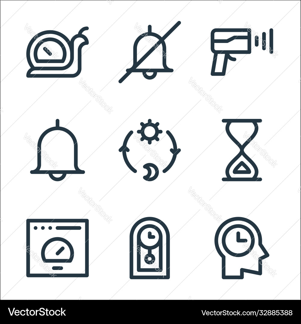 Speedometer and time line icons linear set Vector Image