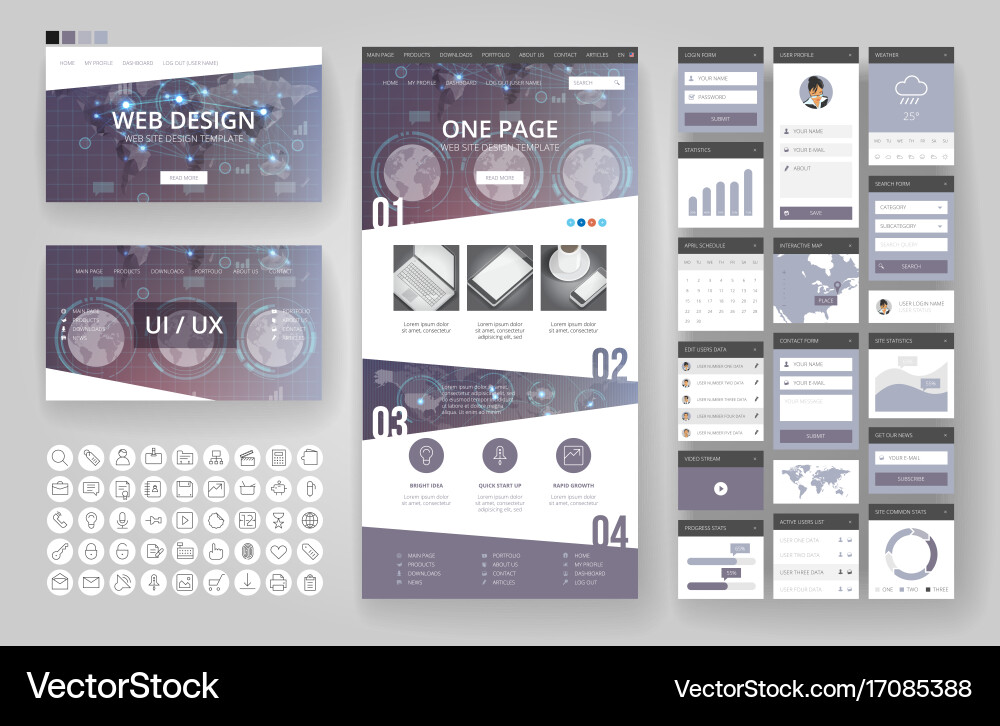 Website design template and interface elements Vector Image