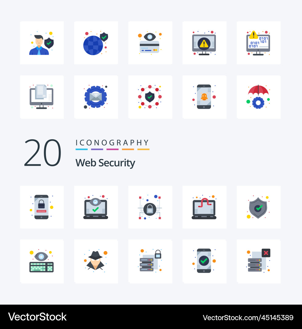 20 web security flat color icon pack like Vector Image