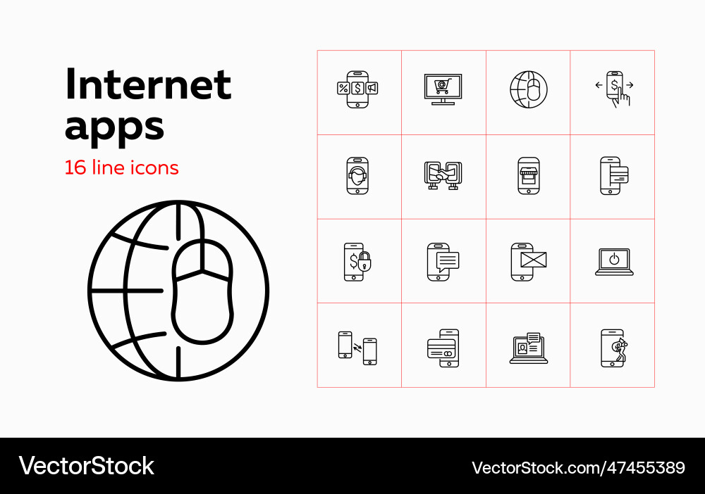 Internet apps line icon set interview Vector Image