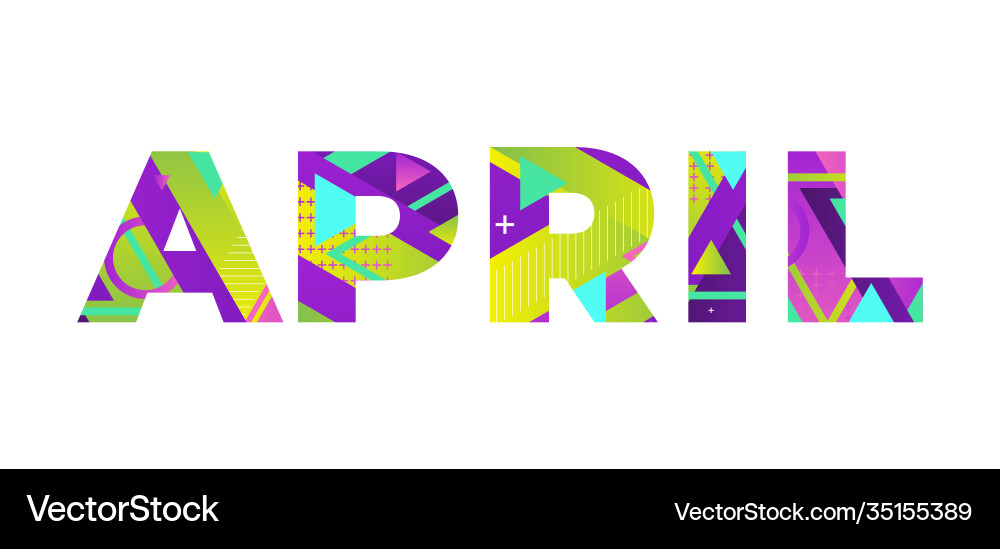 Retro April Word Art - Colorful Theme Vector Image