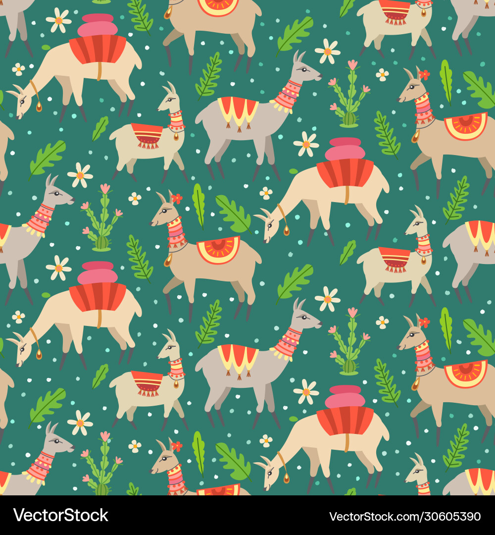 A seamless pattern with llama and cactus A seamless pattern with llama and cactus Vector Image