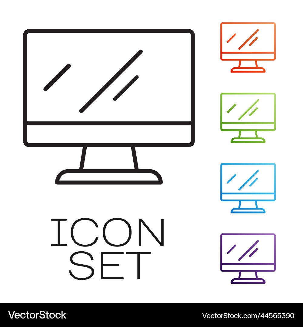 Black line computer monitor screen icon isolated Vector Image