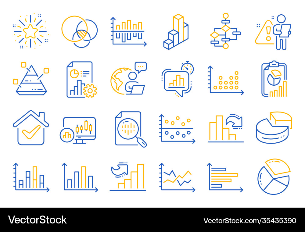 Charts and diagrams line icons set 3d chart Charts and diagrams line icons set 3d chart Vector Image