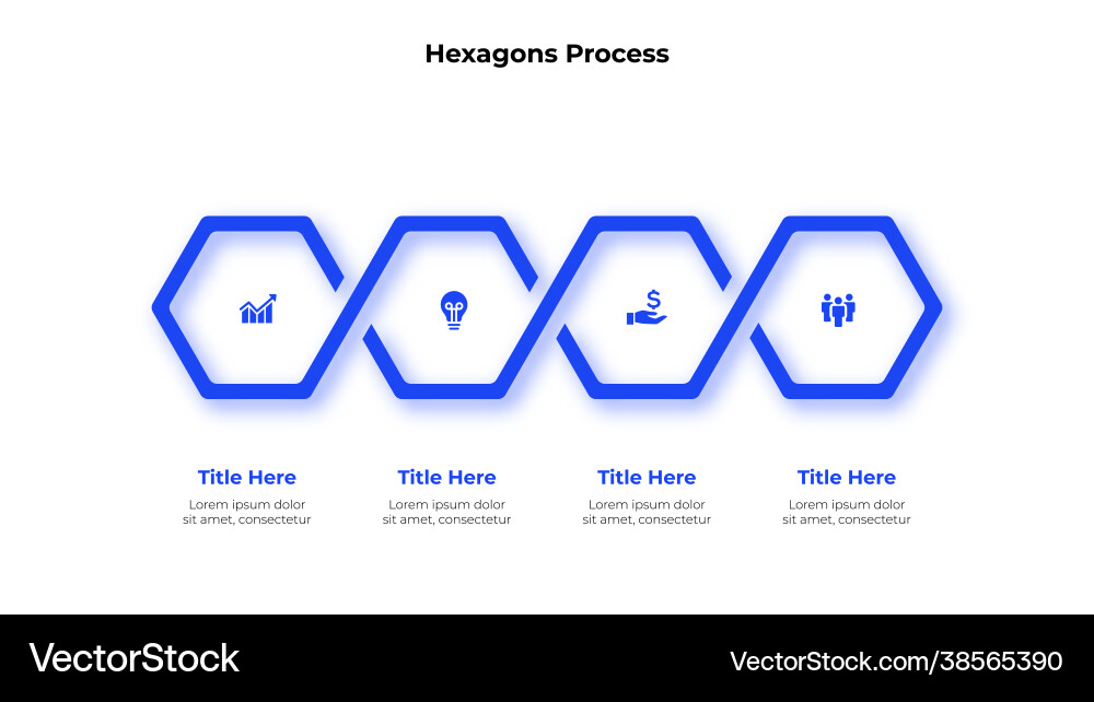 Four hexagons arranged in a row and interconnected Four hexagons arranged in a row and interconnected vector image