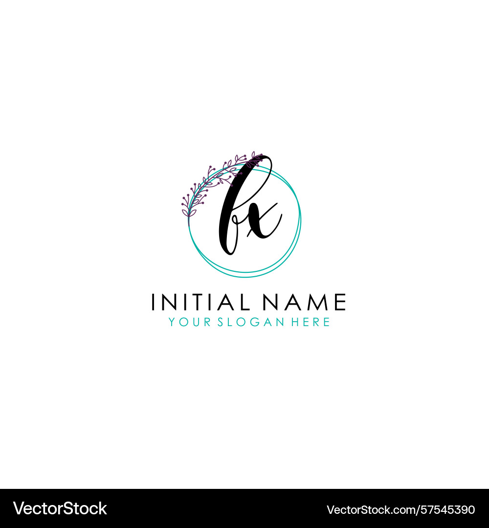 Fx initial logo with botanical circle design Vector Image
