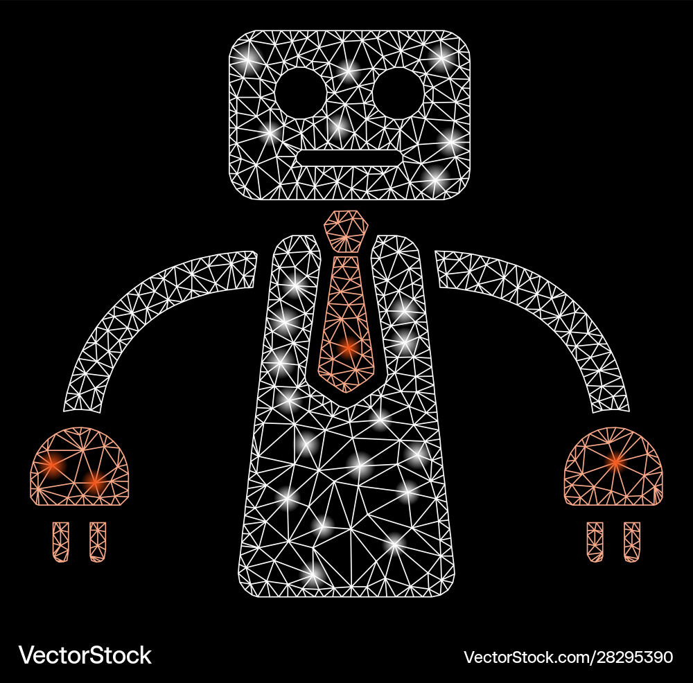 Glowing mesh wire frame boss robot with flash Glowing mesh wire frame boss robot with flash vector image