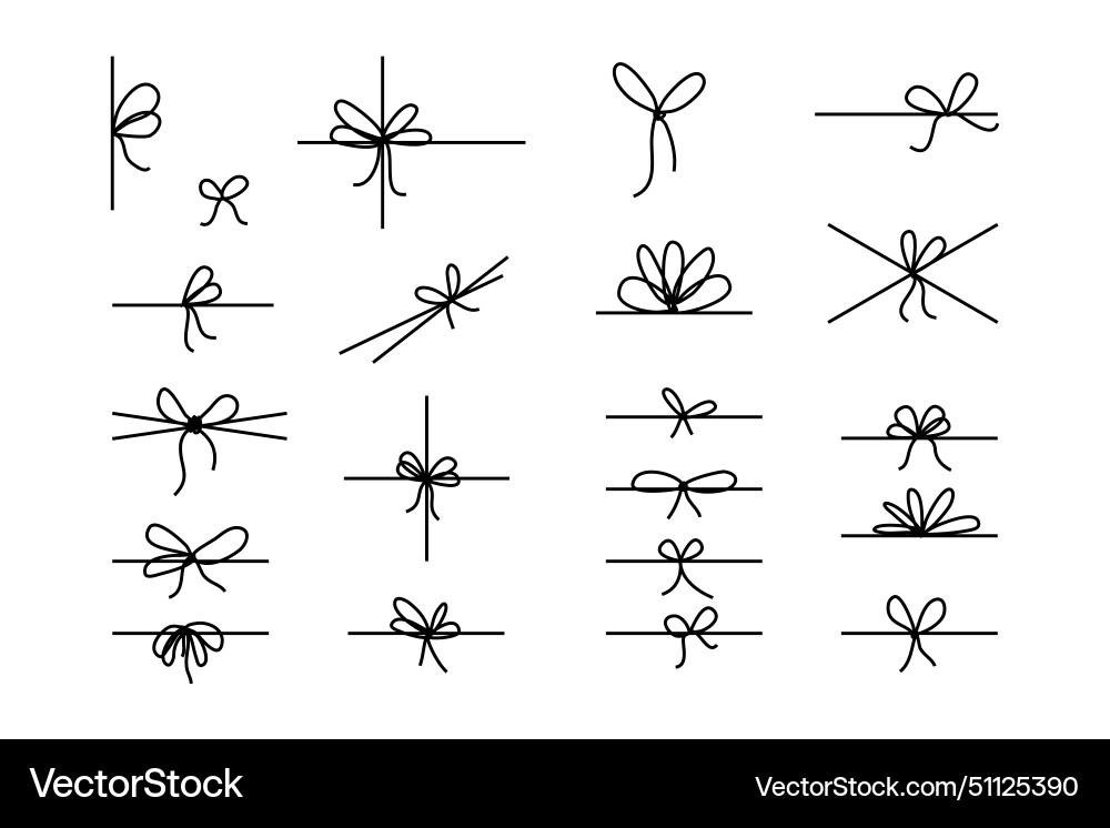 Line bows on ribbon bow string set for box Vector Image