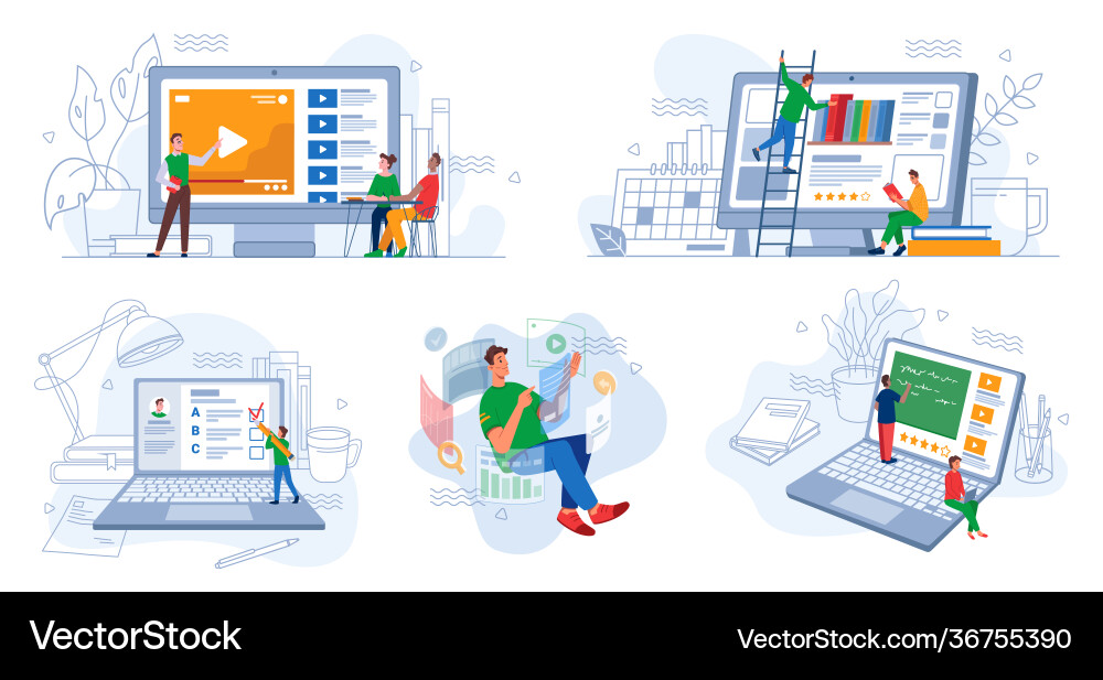 Online Learning & Education Set Vector Image