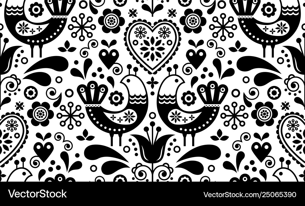 Scandinavian Folk Art Birds Pattern Vector Image
