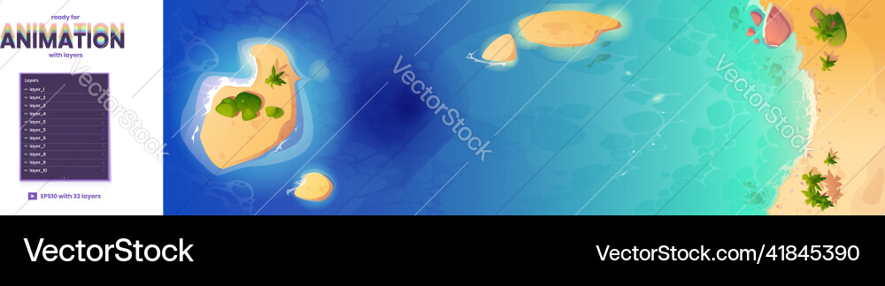 Sea beach top view parallax background for game Sea beach top view parallax background for game vector image