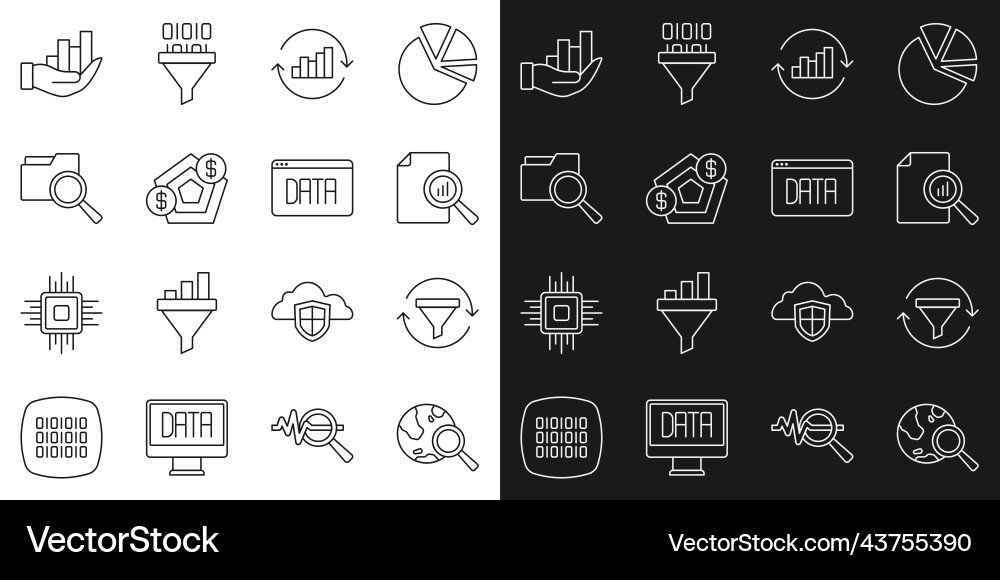 Set line search globe sales funnel with chart Vector Image