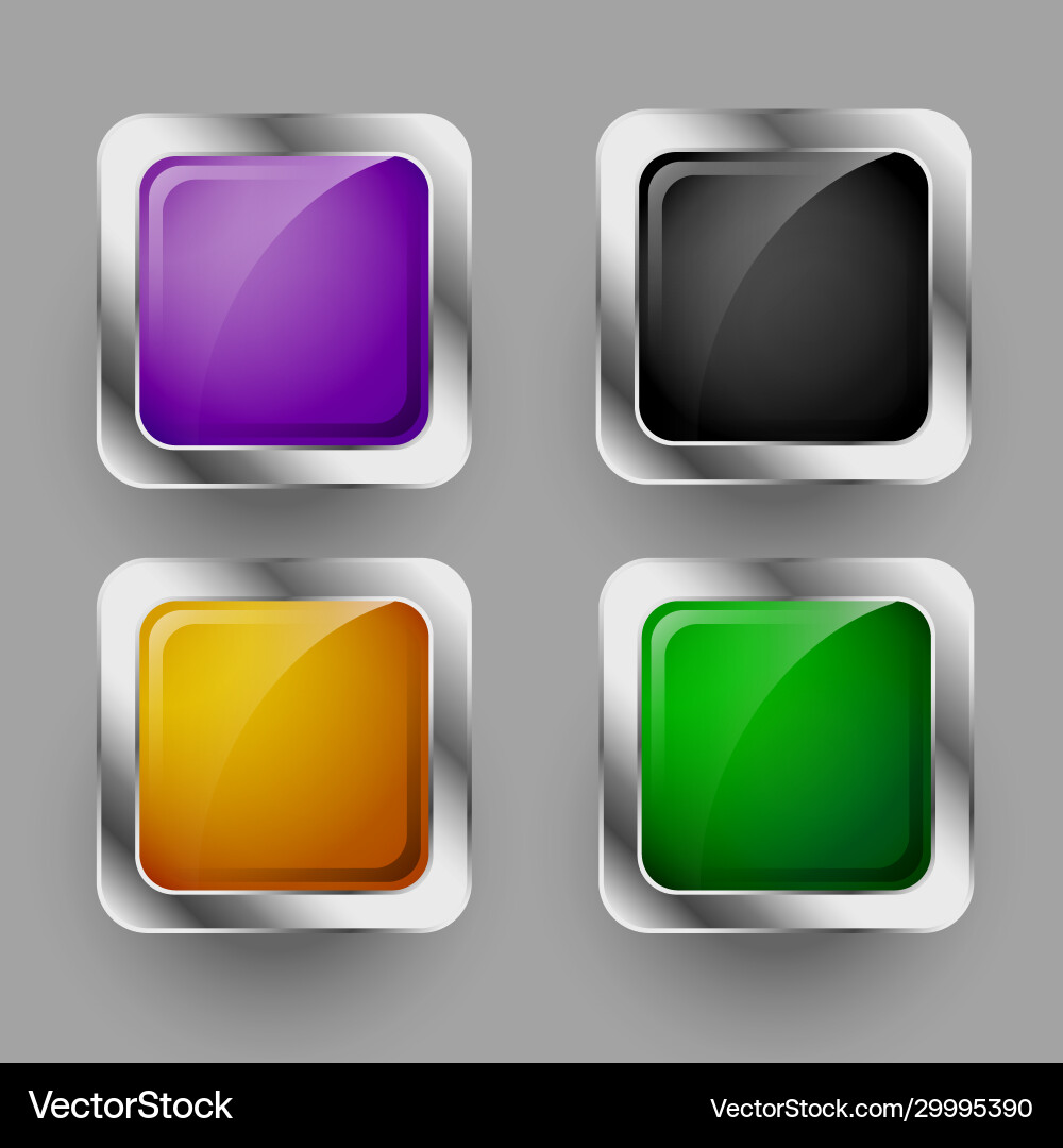 Shiny four rounded square buttons design set vector image