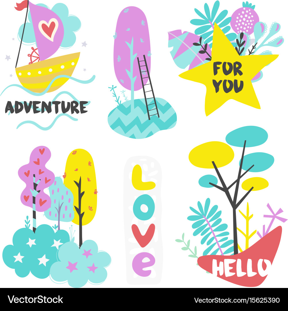 Summer Elements & Lettering Vector Image
