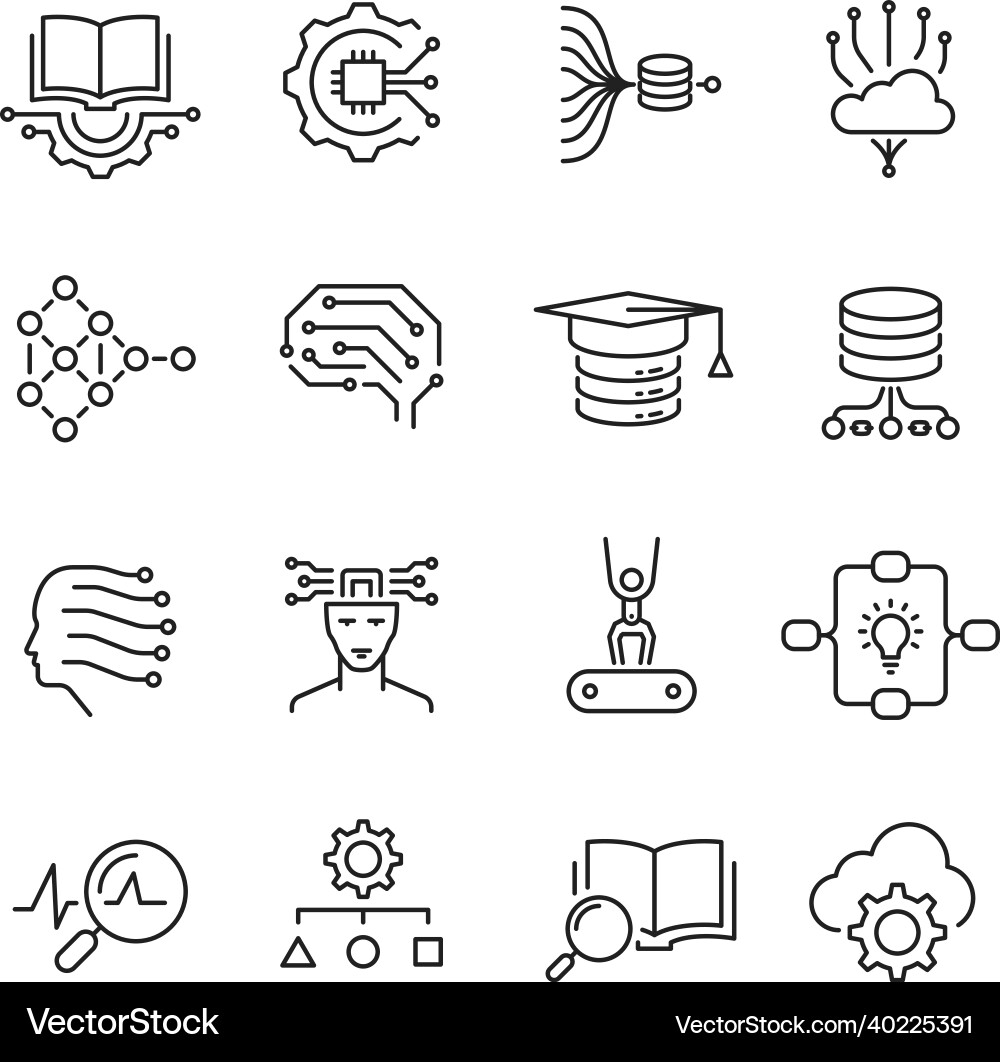 Artificial intelligence machine learning icon line Artificial intelligence machine learning icon line vector image