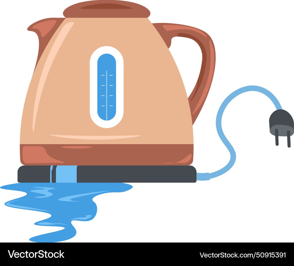Broken kitchen appliances leaking kettle Vector Image